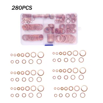 

280 Pieces Composite Copper Gaskets Circular Flat Washer O-Type Oil Seal Gasket Copper Metric Sealing Washers Assortment Set
