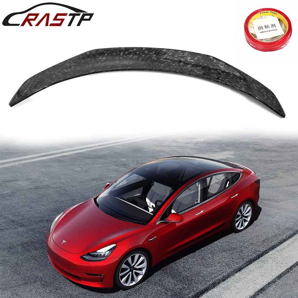 

RASTP-Car Modification V Type Forged Pattern Carbon Fiber Fixed Wind Wing Pressure Tail Spoiler For Model3 RS-LKT093