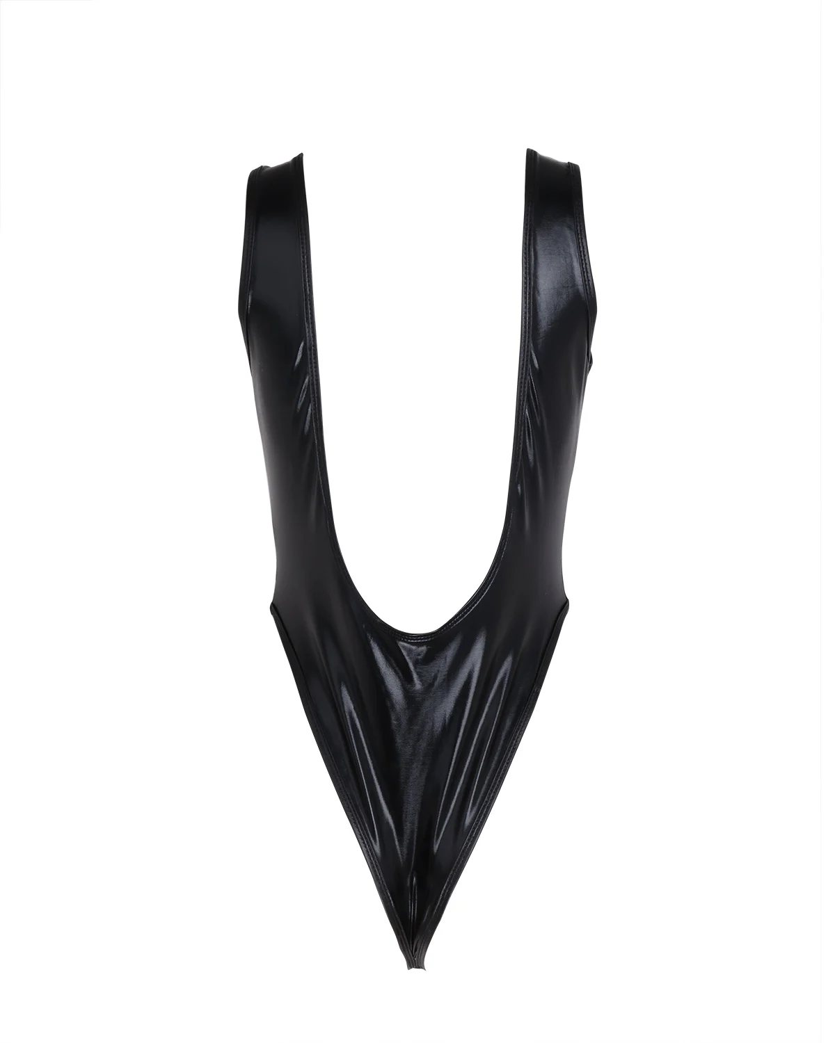 Women's Latex Swimsuit Sleeveless High Cut Wetlook Patent Leather Bodysuit Thong Swim Bodysuit Gymnastics Leotard Swimwear