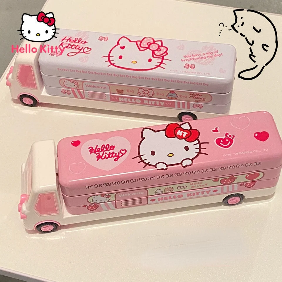 Hello Kitty Stationery Box Student Multifunctional Pencil Box Creative Cartoon Car Head