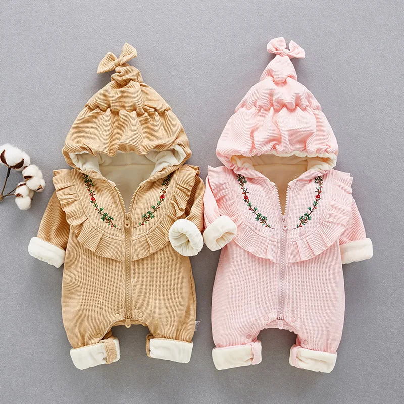HYLKIDHUOSE комбинезоны для новорожденных; коллекция года; зимние комбинезоны для маленьких девочек; теплые плотные комбинезоны с капюшоном; Детские уличные пальто