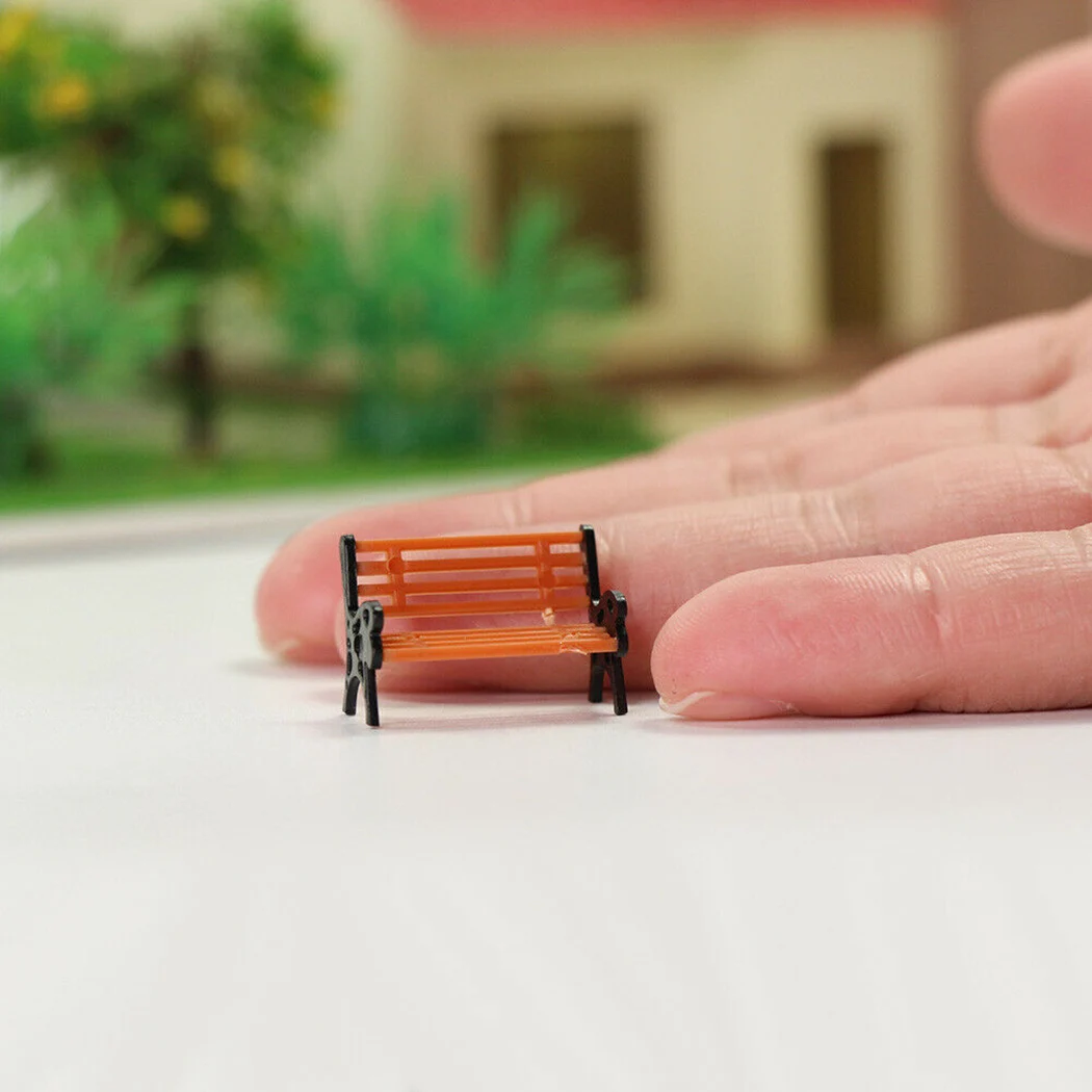 Miniature Ornament Miniature Figurines Miniature Scenery Material 10pcs 1:87 Park Bench Chair Model Dollhouse Miniature Bench Settee Scene Layout Furniture Toys Park Chair