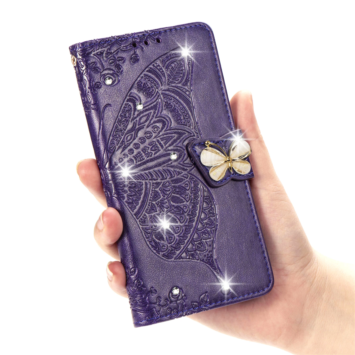 Фиолетовый Для huawei P Smart Z Plus кожаный чехол-книжка со стразами и бабочкой для huawei PSmart чехол-кошелек Funda - Цвет: Фиолетовый