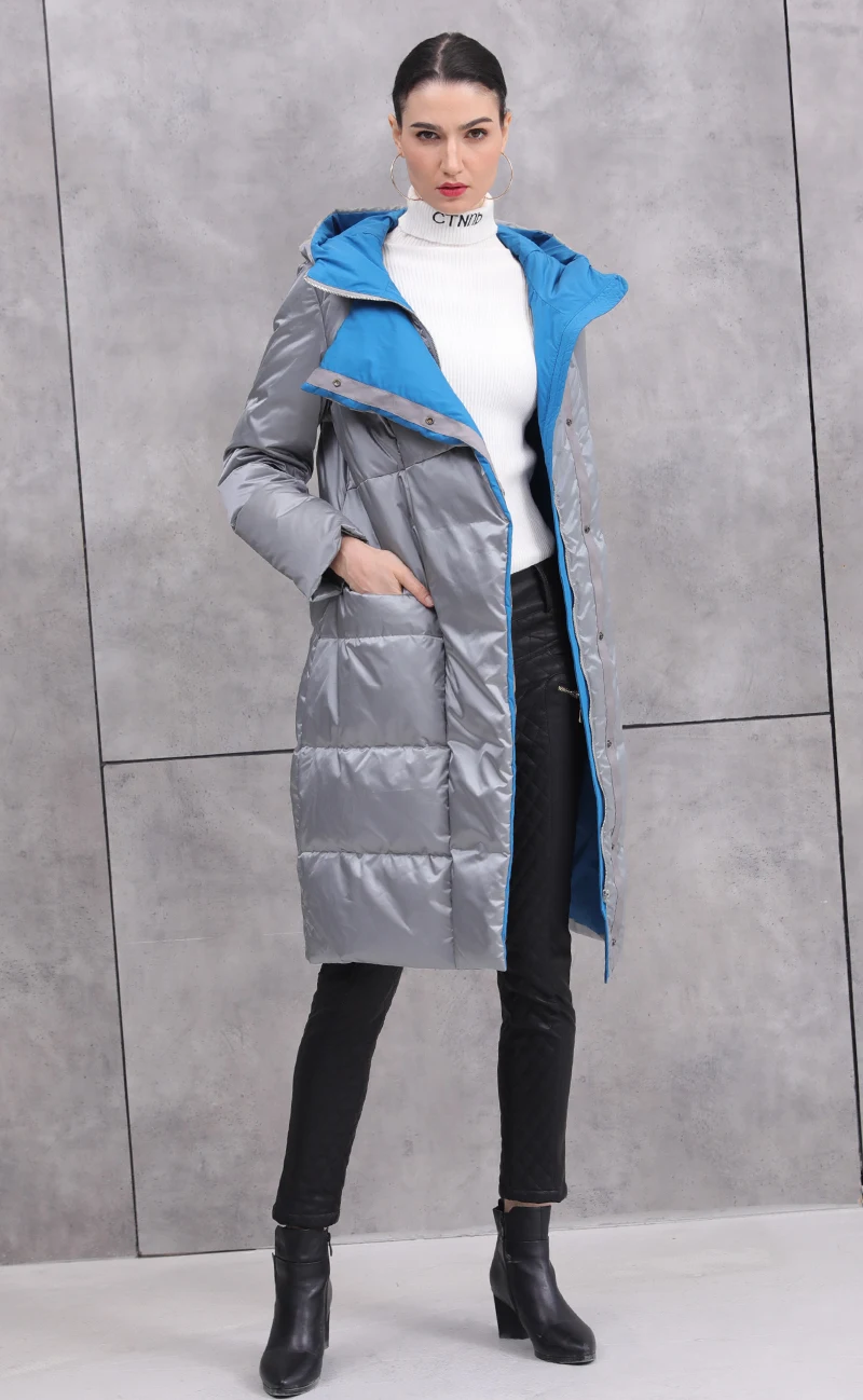 90% duck down warm Parkas coat winter fashion brand thick warm down jacket female hit color design long hooded down jacket F329