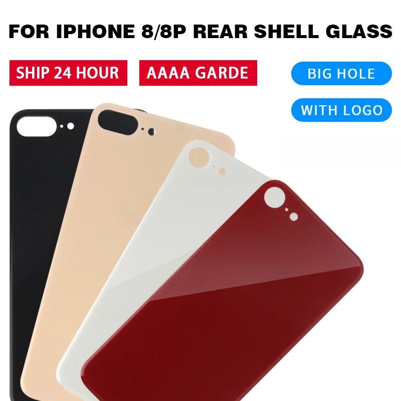 1Piece Big Hole Back Glass For iPhone 8 8Plus Battery Cover Rear Door Housing Replacement Parts With Logo