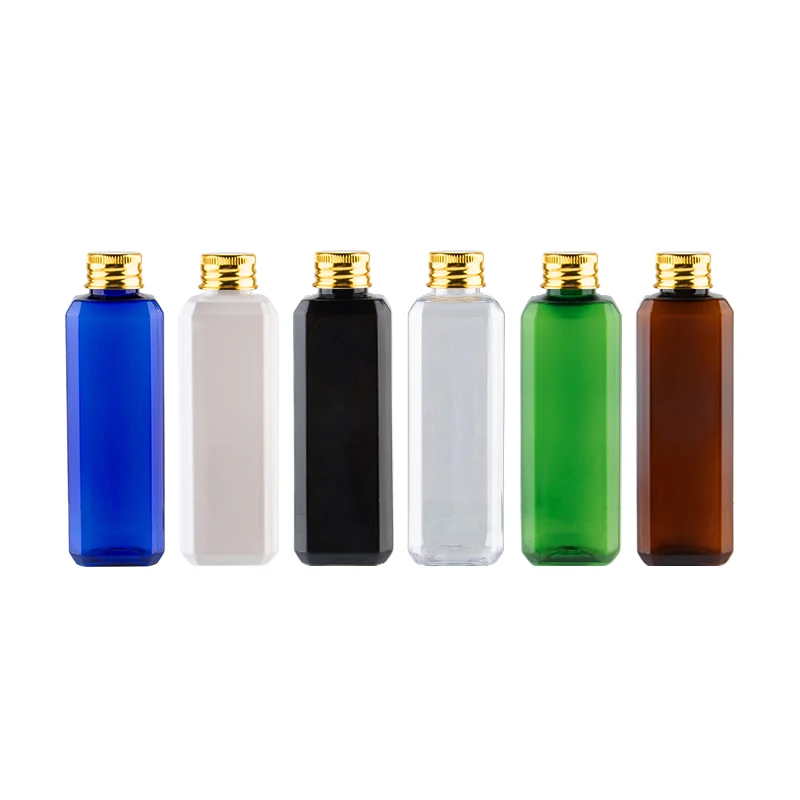 

50pcs 100ml Black Square Empty Plastic Container bottle With Aluminum Screw Lid Travel Container Packaging For Cosmetics