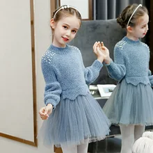Осенне-зимнее платье для девочек; Рождественская Детская одежда; Детские платья для девочек; праздничное платье; вязаный свитер с длинными рукавами; платье для маленьких девочек