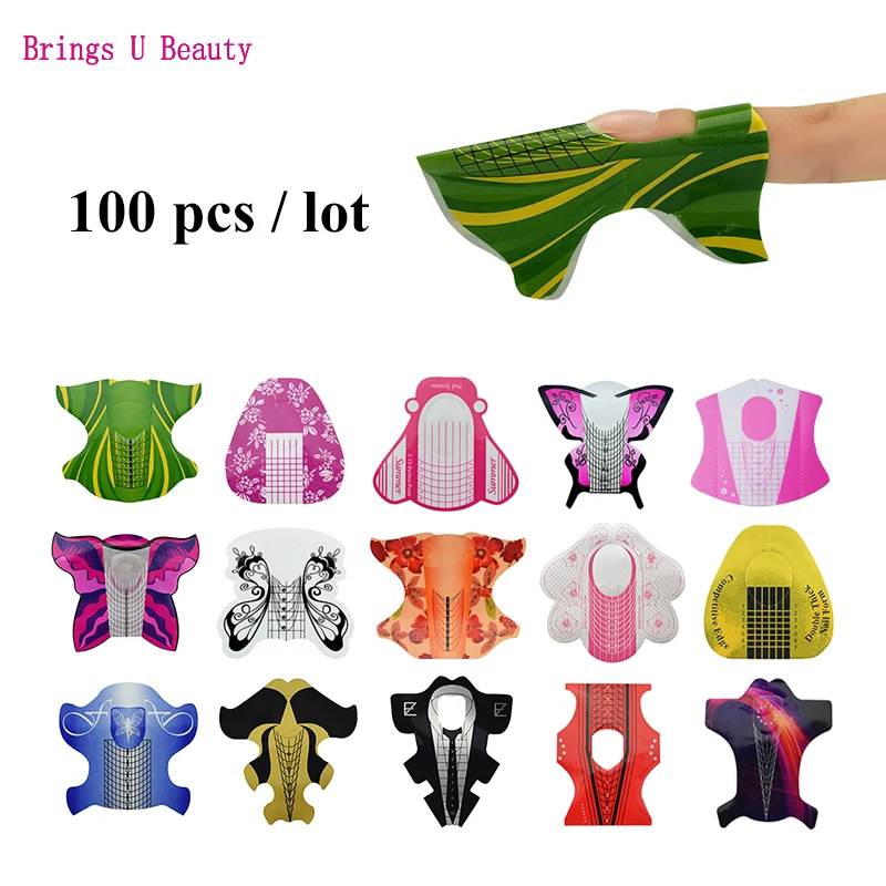100 Pcs Professionale Unghie, Sagome Punte Unghie Artistiche Guida Form Acrilico Punta Chiodo Autoadesivo Del Chiodo Del Gel Di Estensione Curl Forma