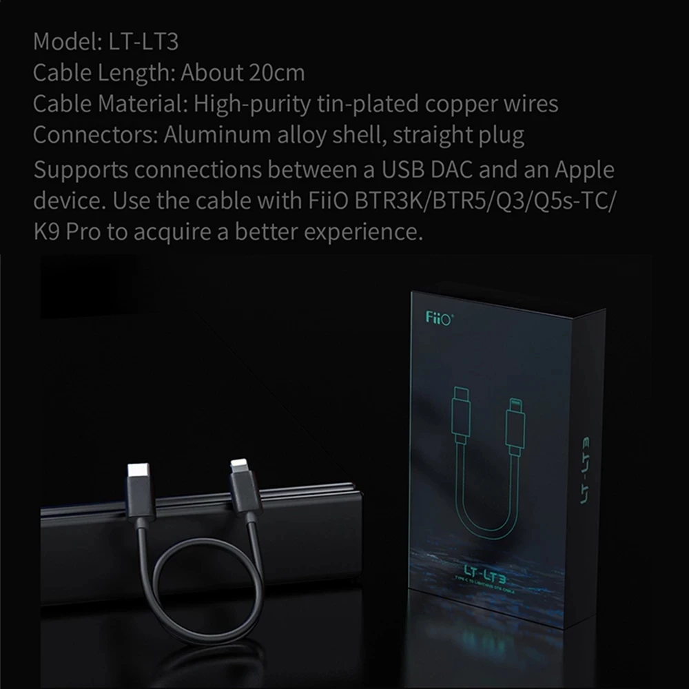 FiiO LT-LT1 / LT-LT2/ LT-LT3 / LT-LT4 Light-ning to USB Type-C Data Cable To Connect iOS Devices with DAC AMP BTR3K BTR5 Q3 Q5 usb c cable usb cable iphone cable