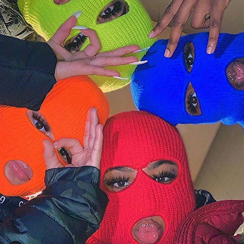 Full Face Cover Hats Beanie 3 Holes Balaclava Party CS Hiking Cycling Ski Outdoor Fashion INS Photo Knitted Caps for Women Men