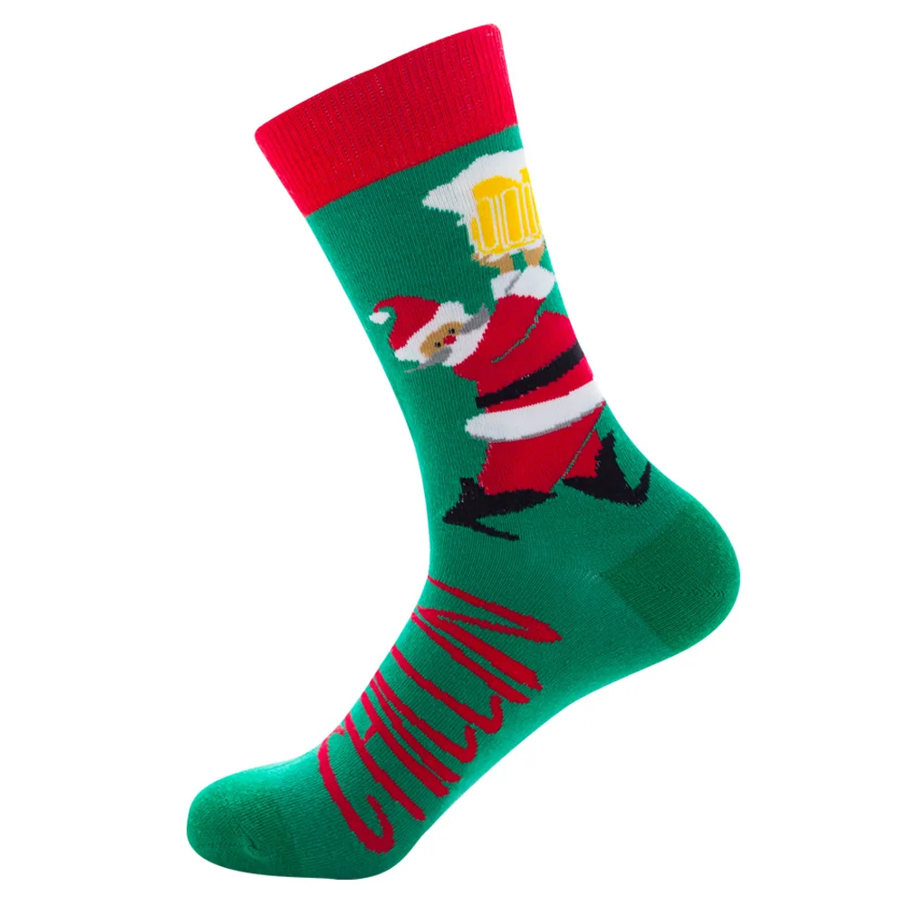 Хлопковые рождественские носки большого размера для мужчин; Новинка года; сезон осень-зима; новогодние носки с изображением Санта-Клауса и рождественской елки с изображением снежного лося - Цвет: 7