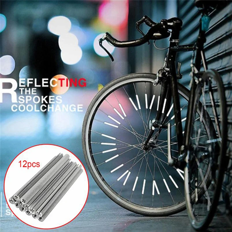 12pcs hot reflective card strip bicycle spoke reflective strip mountain bike steel rim reflective strip bicycle 30N27 (11)