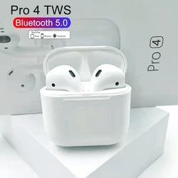 Écouteurs intra auriculaires sans fil Bluetooth TWS Mini Pro 4, oreillettes stéréo, mains libres, pour tous les téléphones intelligents 