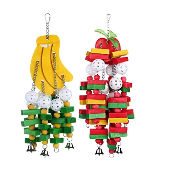 

2Pcs Bird Chewing Toy Large Medium Parrot Cage Bite Toys African Grey Macaws Cockatoos Eclectus, Apple & Banana