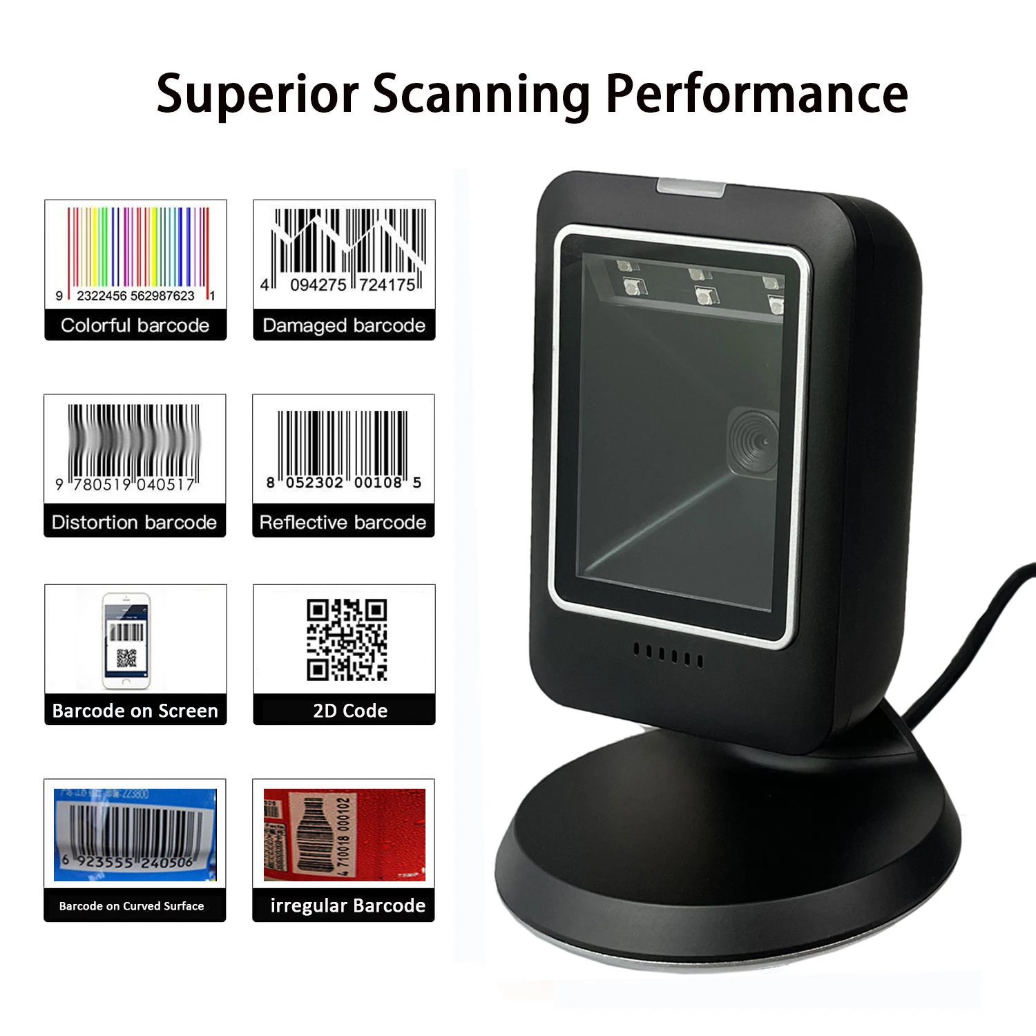 Barcode scanner 2D all-round desktop automatic sensing data matrix reader supermarket usb barcode reader 1D 2D QR code android scanner