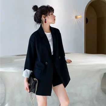 

High Quality Women Black Blazers New Autumn Fashion Korean Style Single Button Loose Casual Long Suit Jackets Female Coats S005