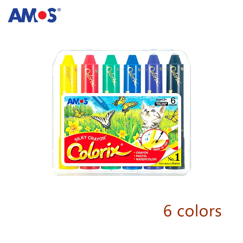 6 Colors Set Amos CRX5PC12 премиум шелковистые Набор цветных мелков 6/12/24/36 Цвета безопасная моющаяся для детей в возрасте от 3 лет+ поворотный дизайн канцелярских принадлежностей - Цвет: 6 Colors Set