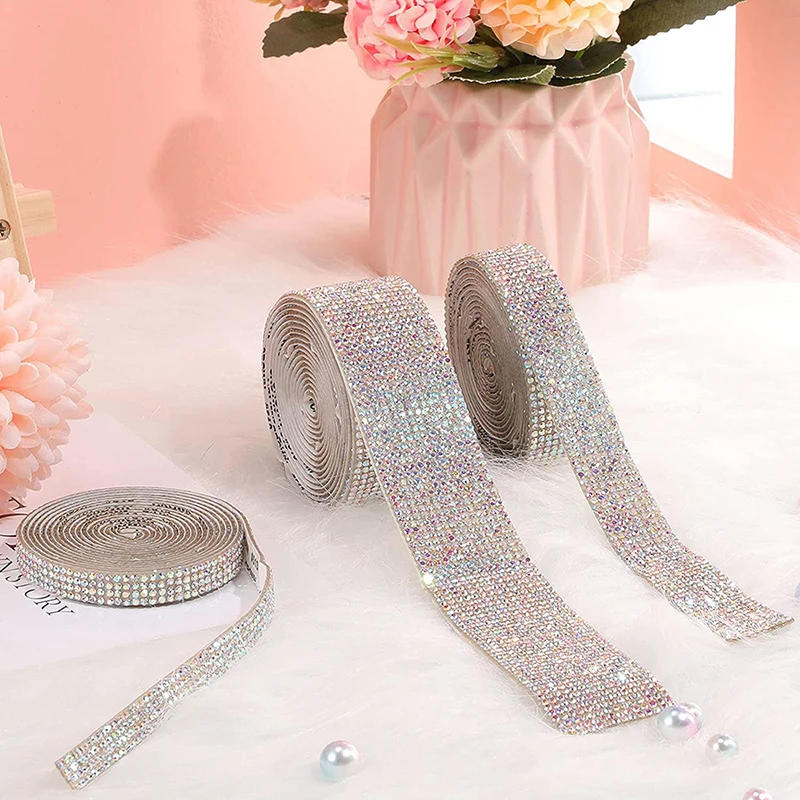 Self-Adhesive Crystal Rhinestone Diamond Ribbon DIY Decoration Sticker with Rhinestones for Arts Crafts DIY Car Phone Decoration