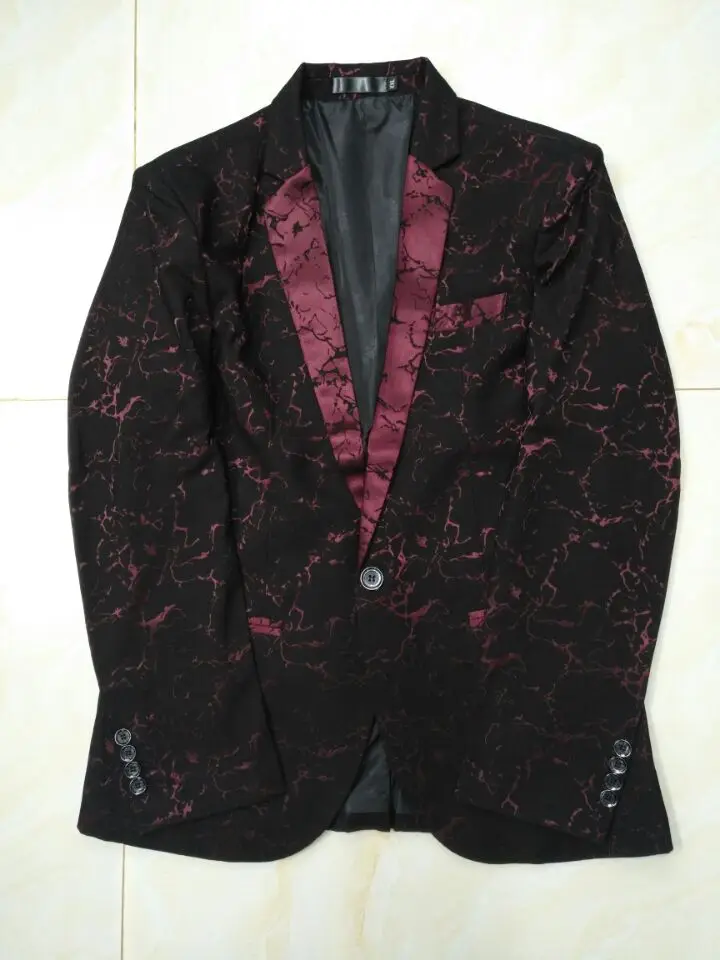 Mens casual blazers one single button printed fabric male clothing spring summer new drop shipping wholesale M-3XL slim fit