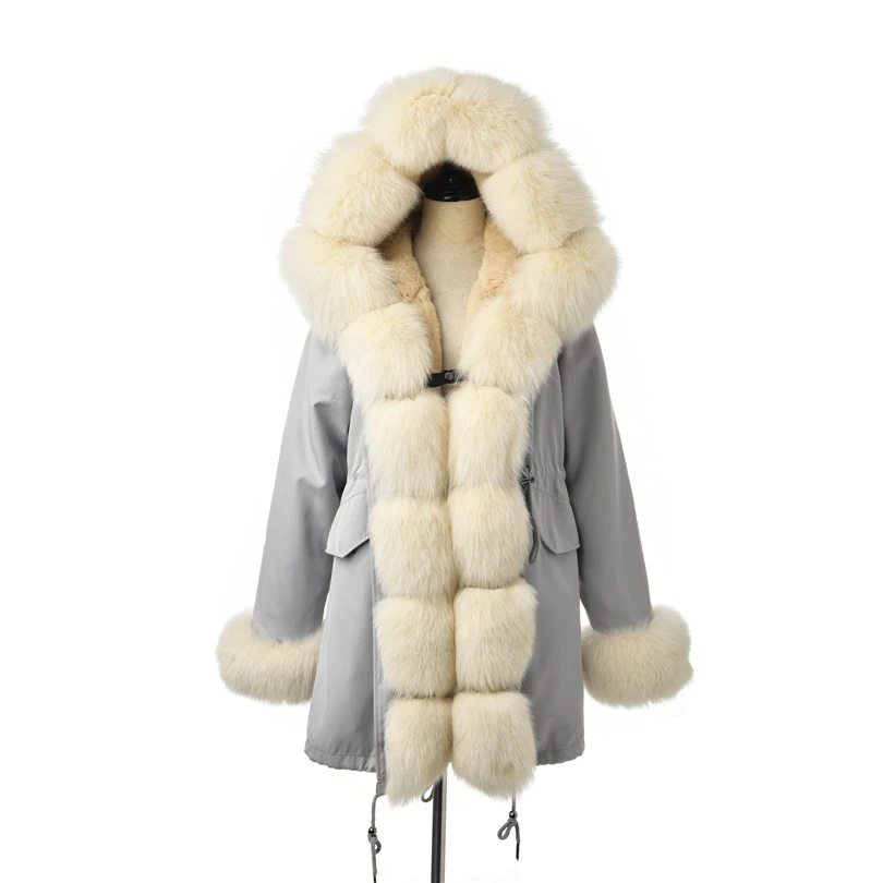 FURSARCAR Fashion Jacket Real Fur Parka Women Luxury Winter 80 CM Long Coat With Fox Fur Collar And Cuff Casual Warm Fur Parka
