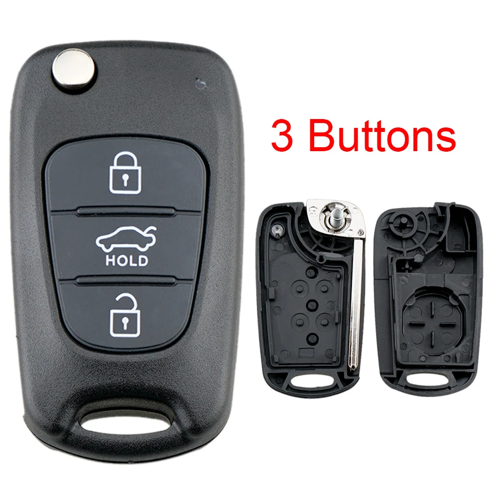 3 Buttons Black Plastic Car Key Fob Case Shell Replacement Flip Folding Remote Cover Fit for Hyundai / Kia