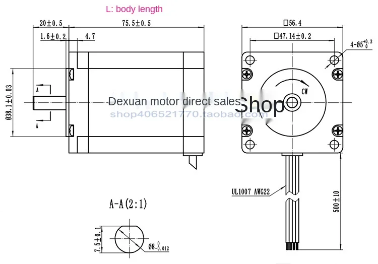 57 motor de passo 57HB76-401A 76mm torque 2.3Nm 4.0A