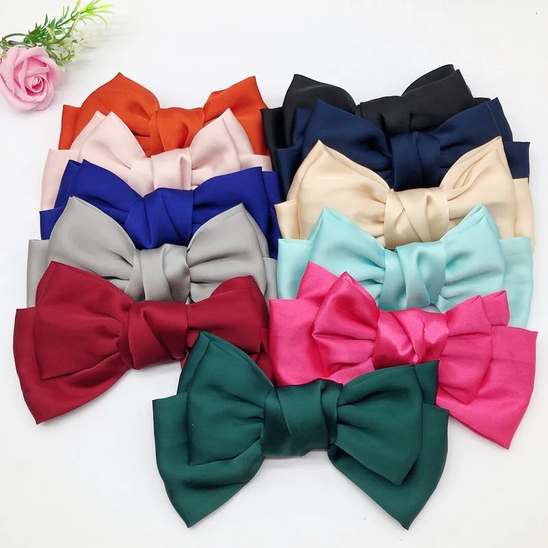 

Free Shipping 3 Levels Solid Color Big Large Silk Bow Barrettes Hairpin Girls Hair Clip Chiffon Satin Hairgrips Hair Accessories