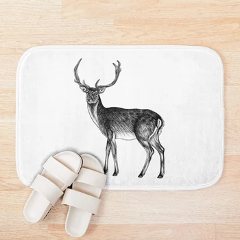 

Fallow deer stag - ink illustration Bath Mat Doormat Welcome Home Rectangle Anti-slip Carpet Rug Bedroom Entrance Floor Mats