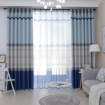 

Striped Blackout Curtain Fabric Finished Custom Children'S Curtains Modern Bedroom Living Room French Window Curtains