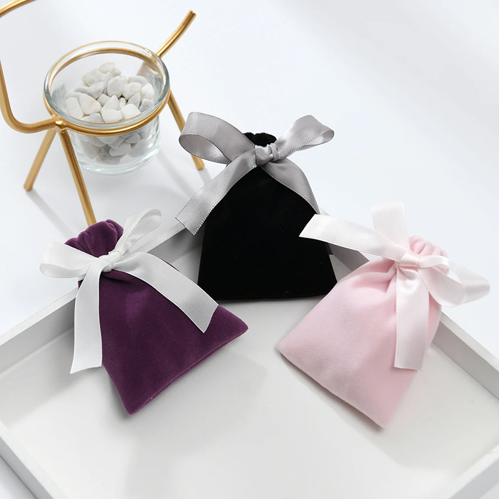 50pcs 4 Sizes Packing Drawstring Velvet Ribbon Pouch Sachet Gift Bag For Jewelry Wedding Things Party Bead Container Storage Bag