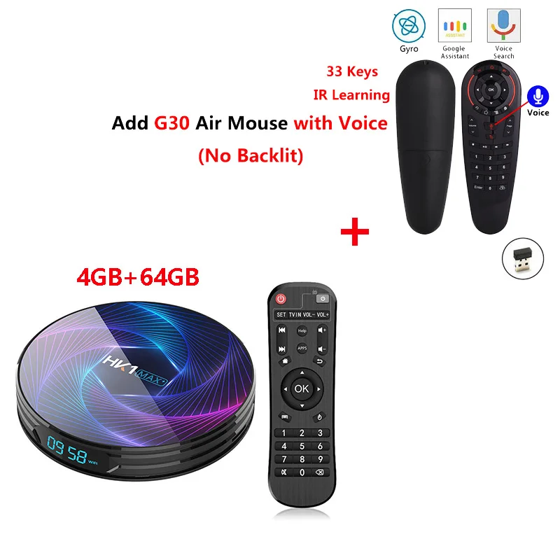 HK1 MAX Plus android 9,0 smart tv box RK3368PRO 4G 32G телеприставка 1000M LAN 2,4G 5G Wifi BT4.0 1080P 4K медиаплеер - Цвет: 4G 64G add g30s