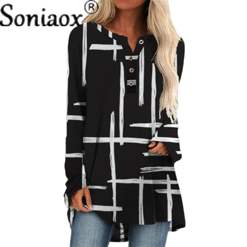 

Women Long Sleeve Striped T Shirt 2021 Autumn Female Clothes Fashion Cotton Casual T-Shirt Top Lady V-Neck Buttons Tee