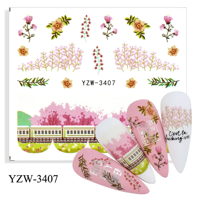 Colorful Face Flower Stickers Nail Stickers Transfer Nails Water Decal Nail Decals Leaf Sticker Series Watermark Nails Geometric YZW-3407