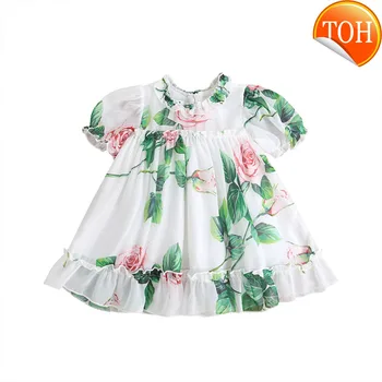 

Summer Flower Girl Tutu Rose Silk 3D Dress Children Princess Rayon Dress Party Wedding Birthday Baby Girl Printed Dress For Kid