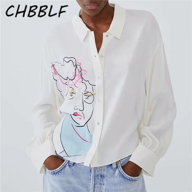 

CHBBLF women turn down collar chic blouse long sleeve female print basic shirts vintage summer tops blusas BGB9528