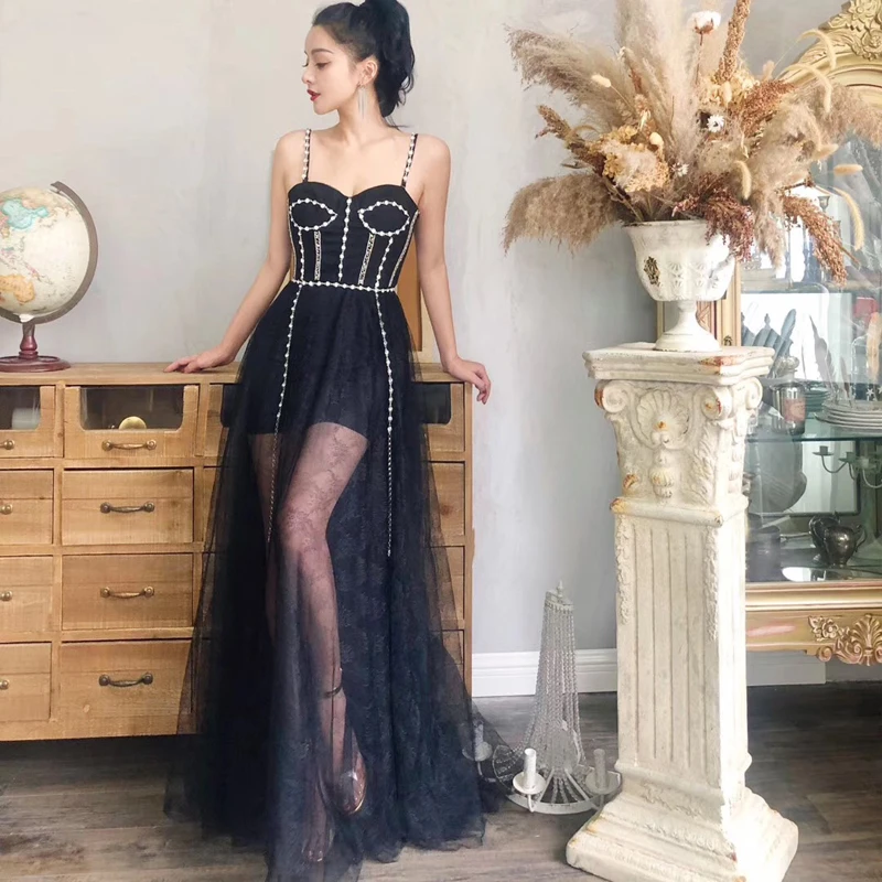 Elegant Black Celebrity Cocktail Party Dress Vestidos Spaghetti Strap Fit and Flare Maxi Mesh Summer Casual Dress Dropshipping Elegant Black Celebrity Cocktail Party Dress Vestidos Spaghetti Strap Fit and Flare Maxi Mesh Summer Casual Dress Dropshipping