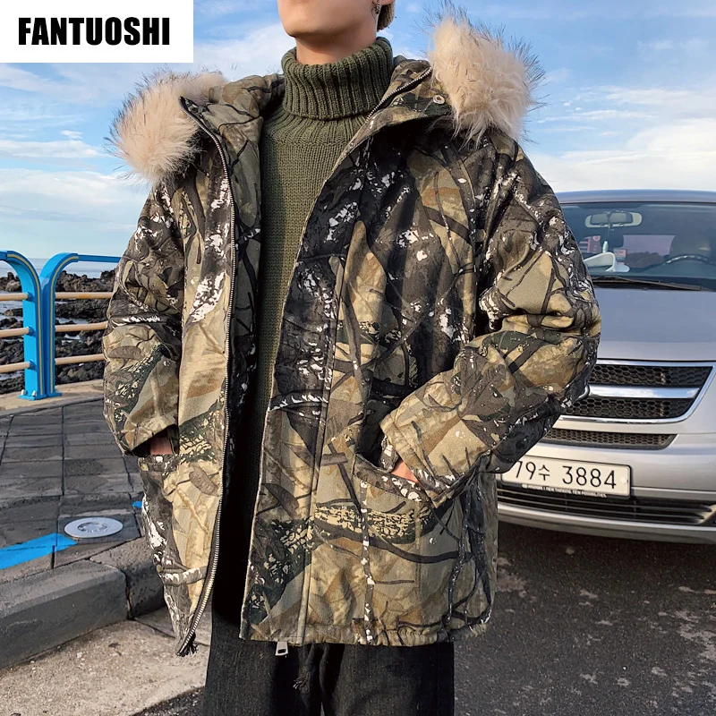 

Plus Size Winter Coat Men Parka Homme 5XL Camouflage Parka Mens Winter Jacket Men Big Fur Collar Fashion Middle Long Coats