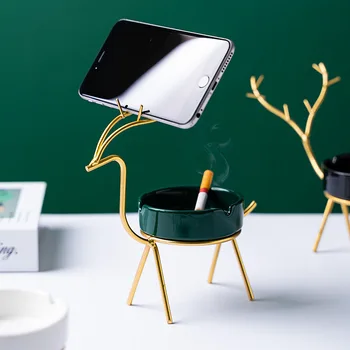 

JINSERTA Elk Creative Ashtray Ceramic Design Multifunctional Phone Holder Ashtray for Car Home Office Desk Decration Accessories