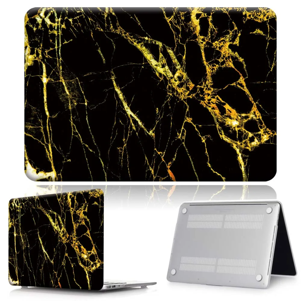 black gold marble KK& LL для Apple MacBook Air Pro retina 11 12 13 15/Pro 13 15 жесткий чехол для ноутбука с сенсорной панелью+ клавиатура+ Защитная пленка для экрана - Цвет: black gold marble