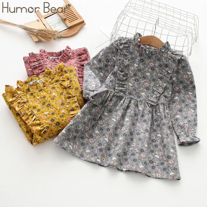 Humor Bear Spring Autumn Girls Princess Dress Cotton Clothing For Kids Full Printed Flower Infant Long Sleeve | Детская одежда и