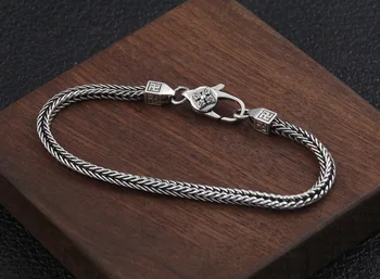 

s925 sterling silver fashion jewelry Thai silver retro trend bracelet personality King Kong pestle foxtail bracelet men and wo