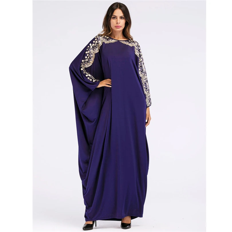 Длинное мусульманское платье с рукавами летучая мышь свободное Abayas Дубай