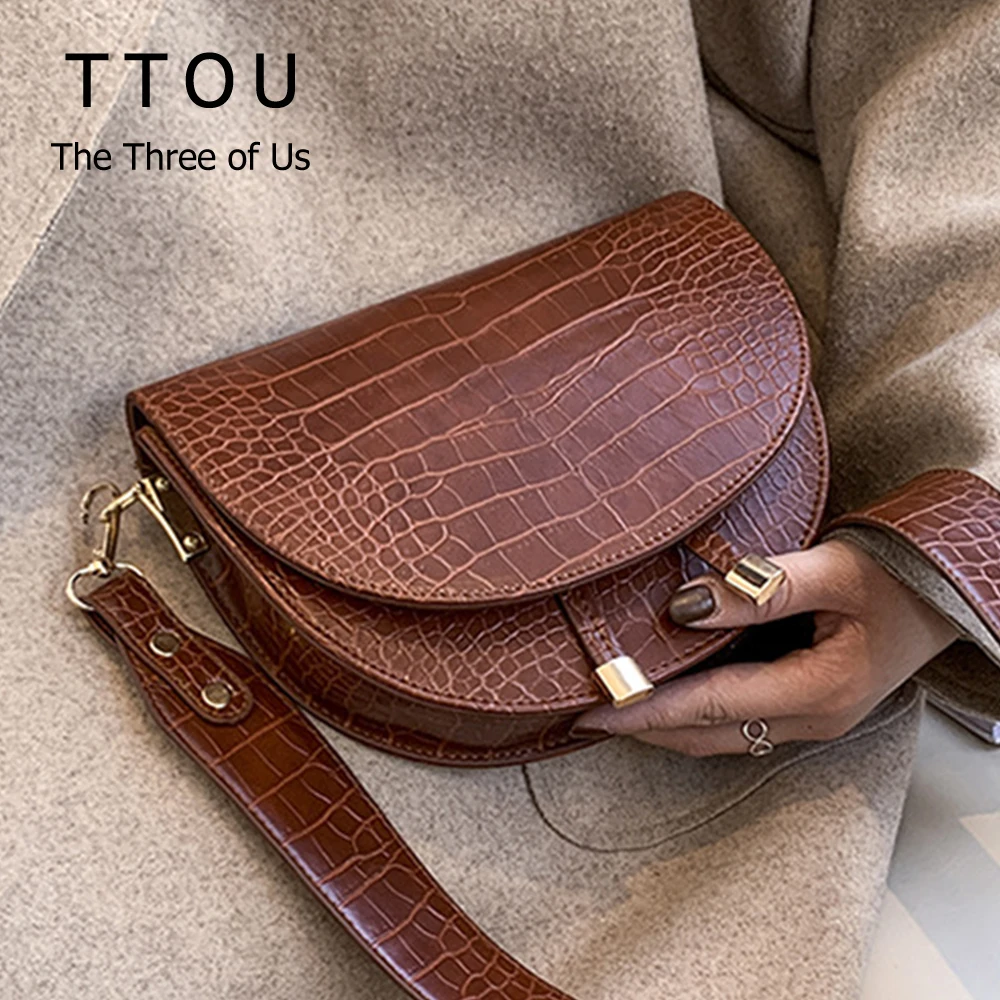 

Famous Design Pu Leather Women Crossbody Bags Shopping Street Female Handbags Crocodile Semicircle Luxury Purse Shoulder Bags