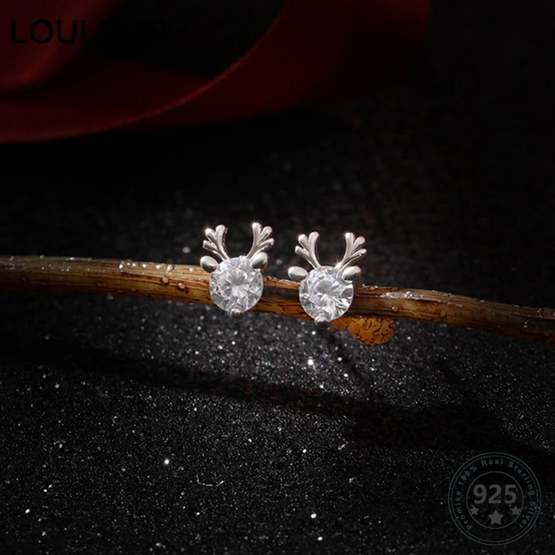 Louleur 925 пробы серебро Рождество циркон серьги Лось Животных Серьги с оленями для