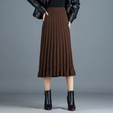 NIGRITY женские юбки с эластичными лентами на осень и зиму, теплая трикотажная прямая юбка в рубчик средней длины, черная юбка