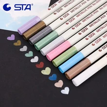STA рисунок маркер для рисования Ручка DIY металлические цветные ручки для черной бумаги маркер 6/10 цветов твердая/Мягкая головка канцелярские принадлежности Escolar