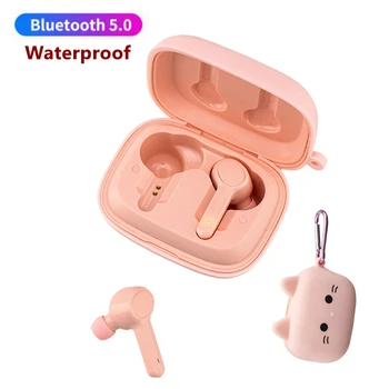 

Cute Cat Bluetooth Waterproof auriculare Mini Earphones Wireless наушники with Microphone with Keychain For Xiaomi Mobie Phone