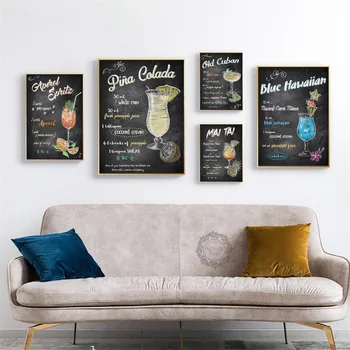 

Abstract Hand Drawn Colorful Cocktails Drinks Canvas Art Posters&Prints Pub Bar Decor Wall Picture Painting quadro plakat