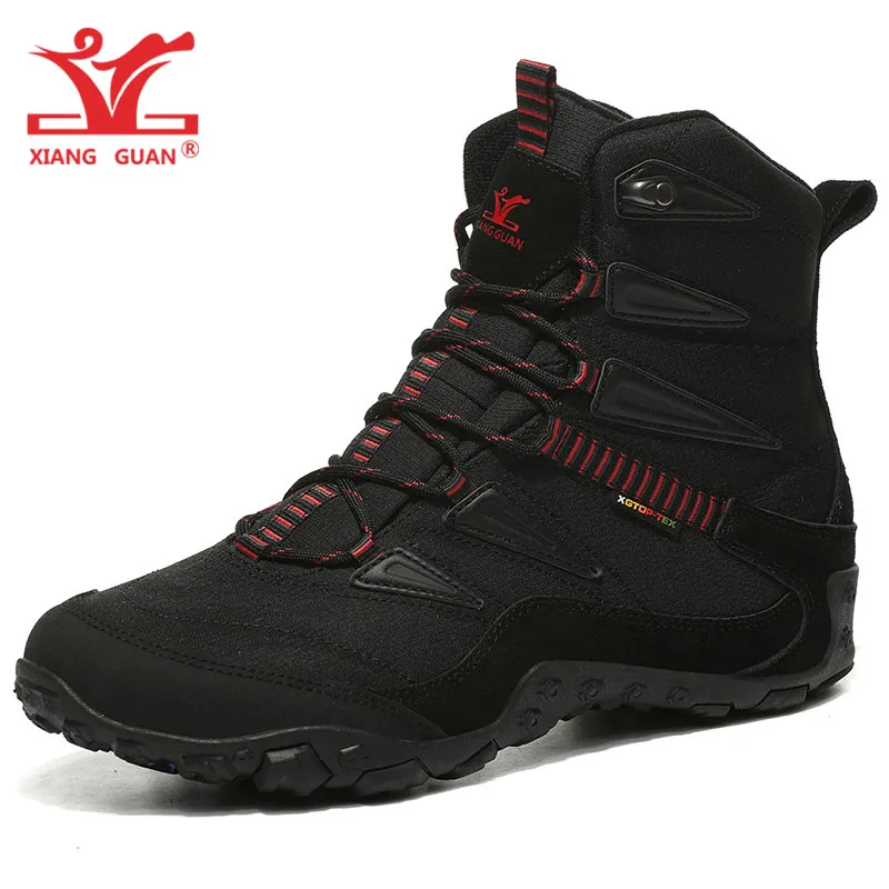 XIANG GUAN Man Hiking Shoes Men Waterproof Plush Warm High Top Climbing Mountain Tactical Boots Outdoor Sports Trekking Sneakers