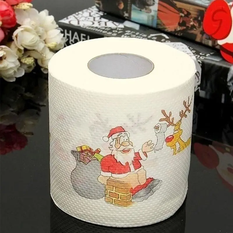 Christmas Pattern Printing Roll Toilet Paper Household Tissue Bathroom Web Q0KD 5